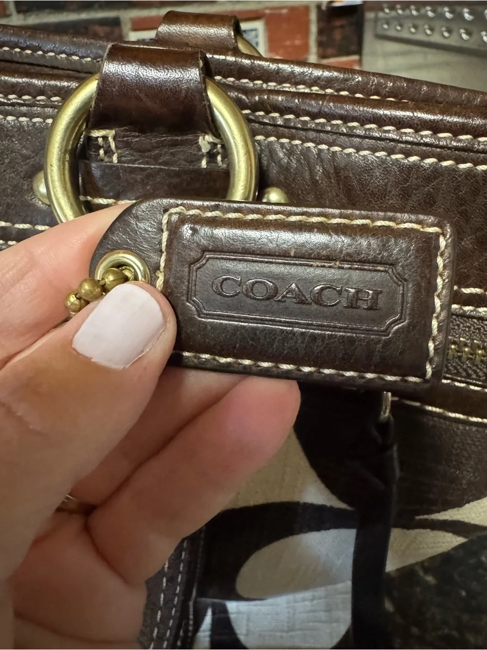 Coach Legacy Signature Turnlock Tote Brown Jacquard Canvas Leather A0768-